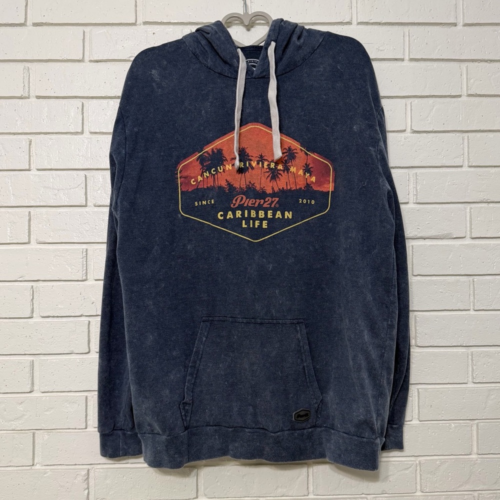 Pier 27 Cancun Riviera Maya Hoodie XXL Blue Washed Beach Graphic